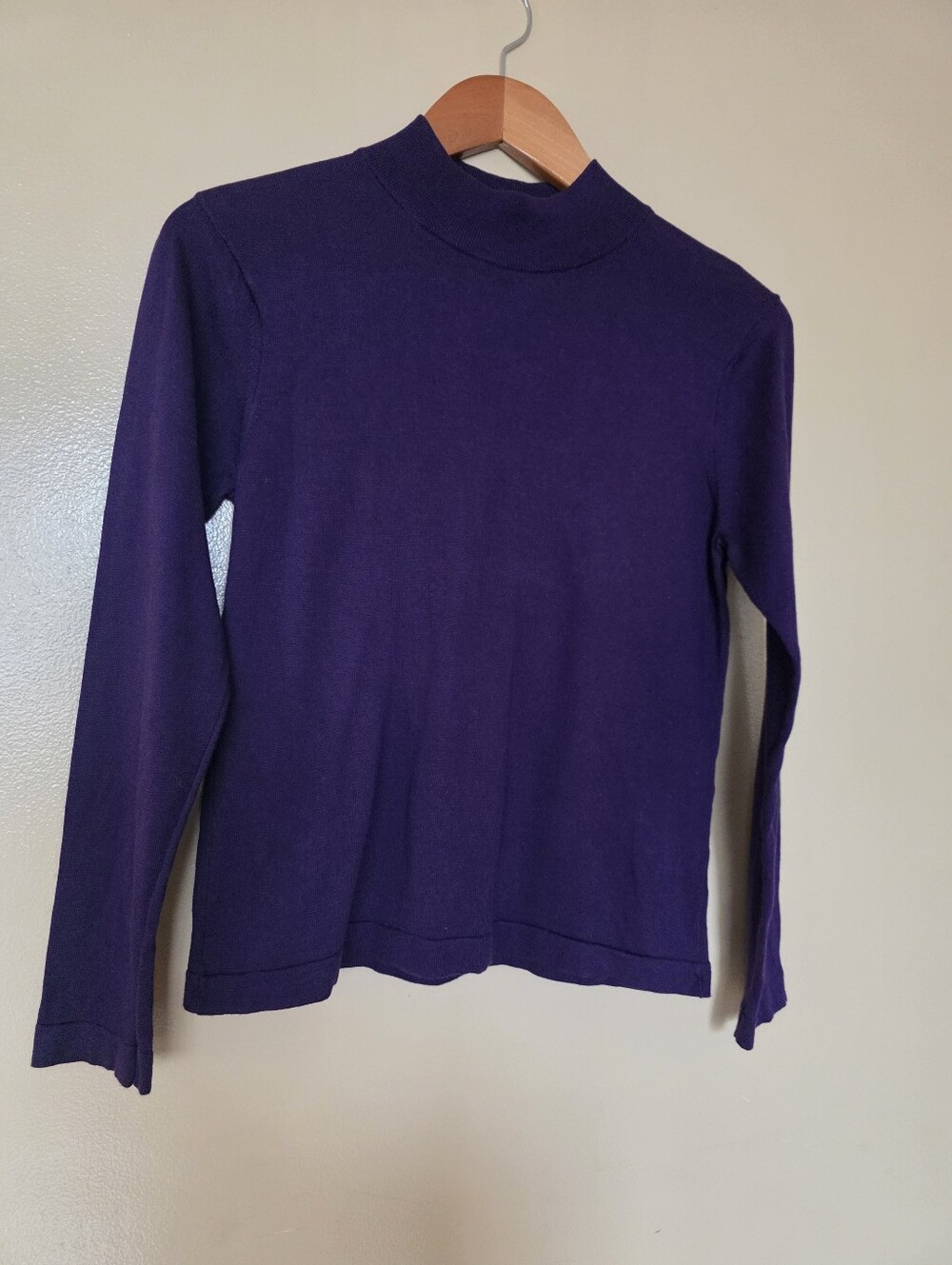 Vtg Talbots 90s Deep Purple Egyptian Cotton Mock Neck Sweater S Quiet Luxury
